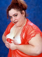 Small Titted BBW Posing Nude on Red Lingerie